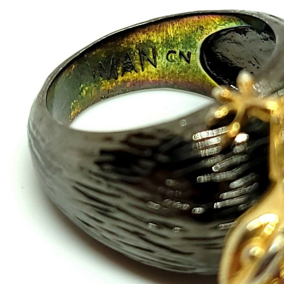 Elegant Iman CN Charcoal Gold Plated Pave Rhinestone Chameleon Cocktail Ring - Picture 9 of 10